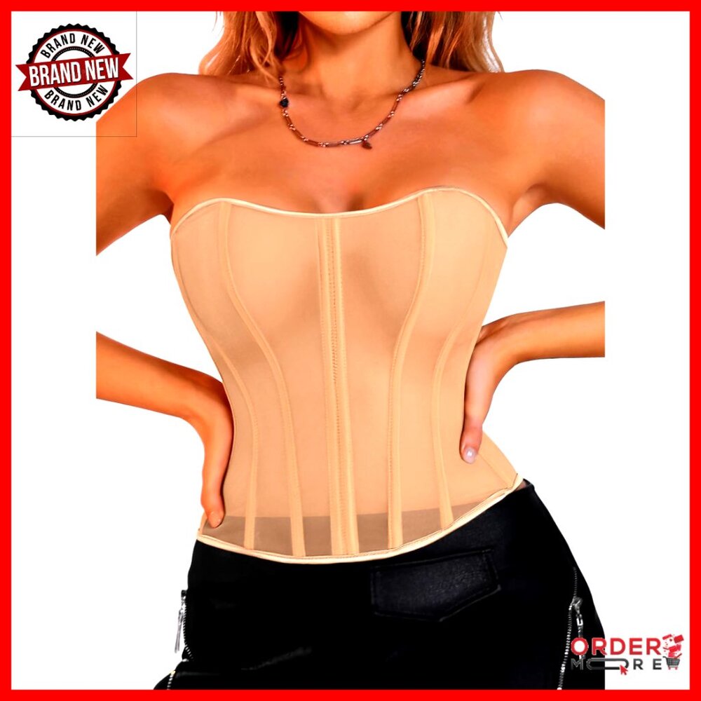 Mesh Corset Top Lace-Up Shapewear Boned Over Under Layers Xs-5xl